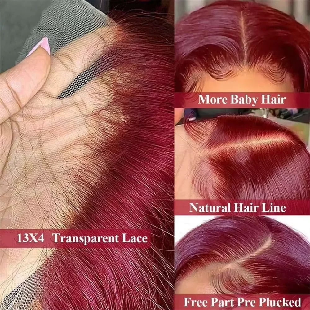 Wig 99J Burgundy Body Wave Human Hair 13X4 HD Lace Frontal Wigs Pre Plucked Frontal Wigs