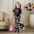 thumbnail image 2 of Bjutir Kids Girls Outfit Set Bowtie Print Short Sleeve Crew Neck T Shirt With Pants Outfit Summer Lightweight Toddler Girls Set Size 9-10 Years Black, 2 of 5