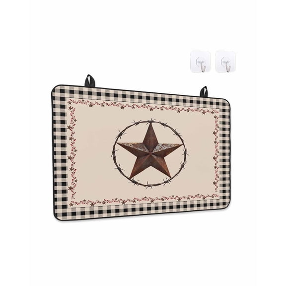 American Country Stove Top Covers for Electric Stove, 28'x20'' Star Farmhouse Beige Black Buffalo Plaid Glass Ceramic Stove Cover Foldable Rubber Mat Heat Resistant Cooktop Protector for Kitchen