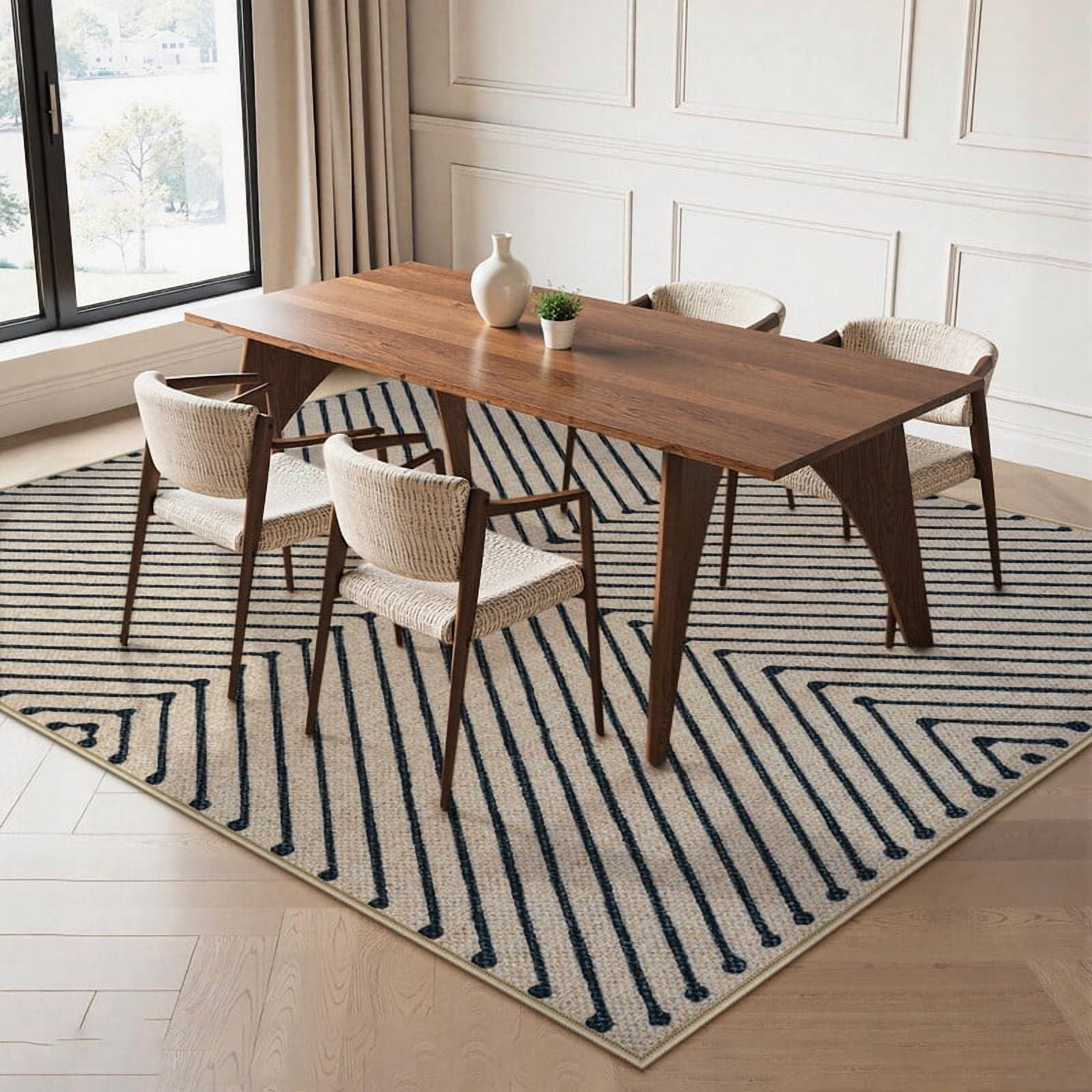 5x7 Easy Jute Area Rugs for Living Room, Modern Geometric Large Carpet Washable Non Slip Checkered Outdoor Rug, Black/Neutral Farmhouse Dining Room Carpets for Bedroom Dorm Outside Patio