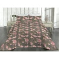 thumbnail image 2 of Ambesonne Lily Flowers Quilted Bedspread Set 3 Pcs, Fantasy Floral Retro, Queen, Indigo Pastel Pink, 2 of 4