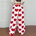 thumbnail image 3 of Women's Casual and Fashionable Printed Elastic Waist Loose Wide Leg Pants with Plush Lining for Winter and Lounge Wear,Red,2XL, 3 of 3