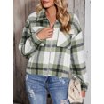 thumbnail image 2 of Arvbitana Women's Cropped Zipper Plaid Jacket Turn-Down Collar Pockets Cardigan Long Sleeve Warm Coat Fall Casual Slim Outerwear, 2 of 9