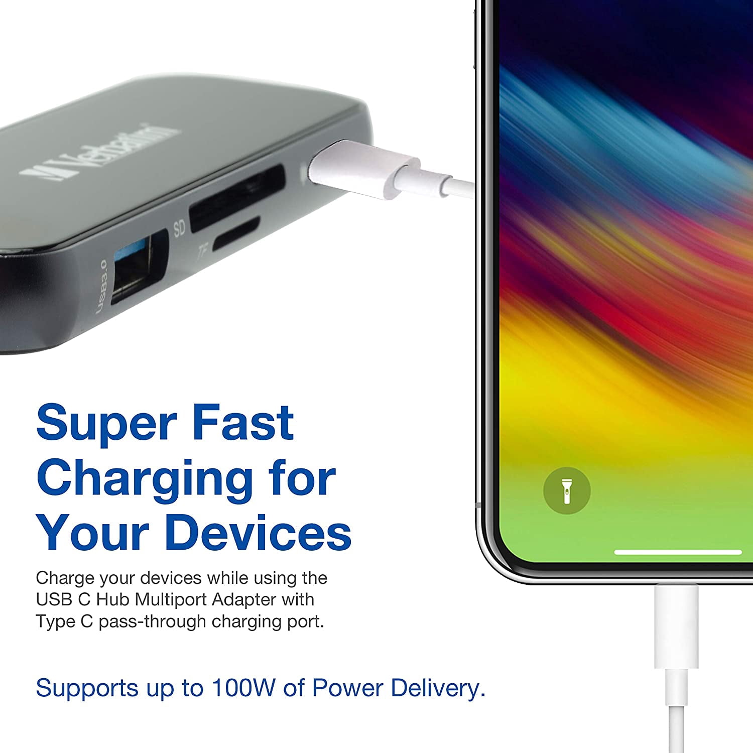 Verbatim 6-in-1 USB-C Hub Adapter with 100W Power Delivery, USB 3.0, SD Card Reader, Audio Port
