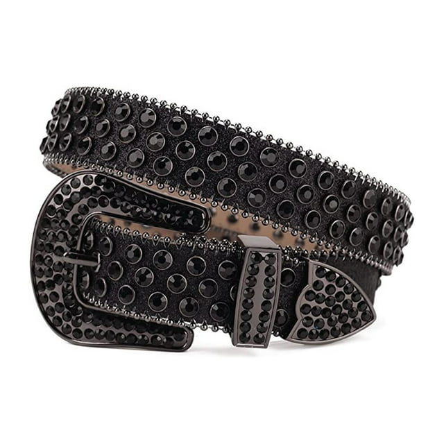 Decodeary Wide Application Rhinestone Belt Western Belt For Parties Bars And Concerts Modify Waist Line Black 135cm 1Set