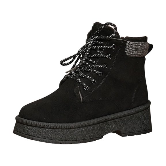 Wensltd Ankle Snow Boots for Women Wide Width Winter Warm Lined Comfortable Lace Up Flat Booties Shoes