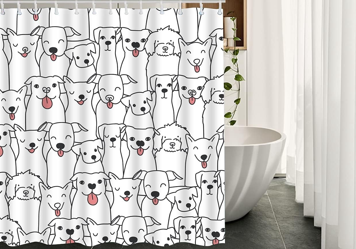 JOOCAR Funny Cartoon Dogs Fabric Shower Curtain with Hooks Adorable