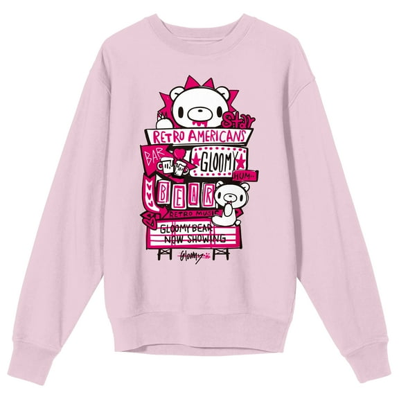 Gloomy Bear Retro Americans Gloomy Bear on cradle Pink Long Sleeve Adult Crew neck-Medium