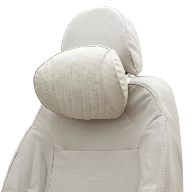 Almohada para reposacabezas de coche Unique Bargains, ergonómica y cómoda, soporte para el cuello, cuero, espuma viscoelástica, ancho ajustable, beige, 1 pieza.