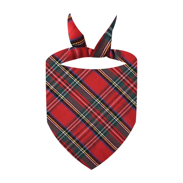 1 bufanda triangular a cuadros para mascotas, cuadros a rayas rojas.