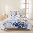 thumbnail image 3 of Twin XL Quilt Set 68''x98'', Blue Brown Coastal Lightweight Bedspread Coverlet Set with 2 Pillow Shams, Summer Beach Nautical Coral Starfish Breathable All Season Quilt Bedding for Dorm/Guest Room, 3 of 9