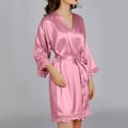 thumbnail image 5 of IROINNID Long Sleeve Dress for Women Homewear Long-Sleeve V-Neck Dress Color Lace Night-Robe One Size,Hot Pink, 5 of 8
