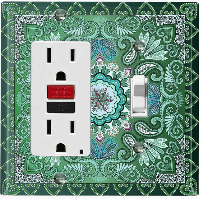 Metal Light Switch Plate Cover Elegant Green Mandala Flower Tile Pattern TIL063