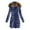 Blue, variant on Women's Quilted Winter Warm Coat with Fur Collar and Hooded Jacket, Thick and Insulated for Freezing Temperatures, in Black, Size L
