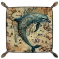 thumbnail image 2 of Jewelry Dish Trinket Tray Home Decor Wedding Gift for Her Small Ring Holder Vintage Map Blue Dolphin Flag, 16x16cm, 2 of 6