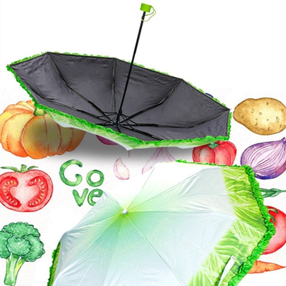 Hzzsbu Funny Vegetable Umbrella Portable Cabbage Pattern Umbrella Folding Lettuce Pattern Umbrellas Windproof Anti UV Umbrella for Travel