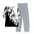thumbnail image 2 of Teissuly Women's Casual Round Neck 5/4 Sleeve Top And Pants Digital Printing Two-piece Set, 2 of 5