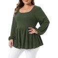 thumbnail image 2 of DARING DIVA Women's Plus Blouses Scoop Neck Ruffle Hem Peplum Knit Top 1X Army Green, 2 of 6