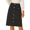 thumbnail image 1 of Falda de gamuza para mujer Hasta la rodilla Botón Frente Cintura alta Bolsillos Decoración Faldas acampanadas Negro XL, 1 of 6