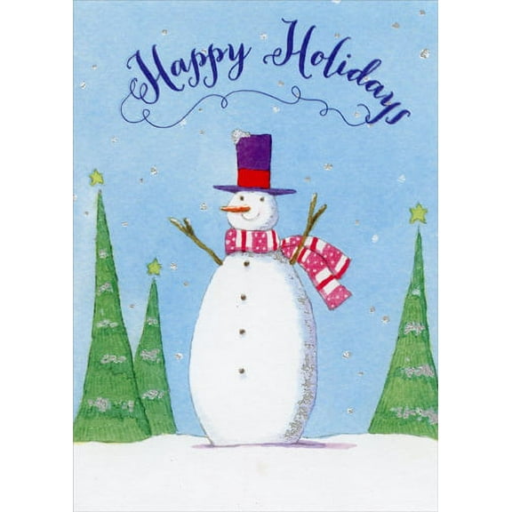 Designer Greetings Snowman and Three Green Trees Christmas Card (1 card/1 envelope)