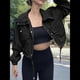thumbnail image 4 of Chaqueta Corta para Mujer, Anorak Utilitario Extragrande con Cremallera y Bolsillos Negro XL, 4 of 8