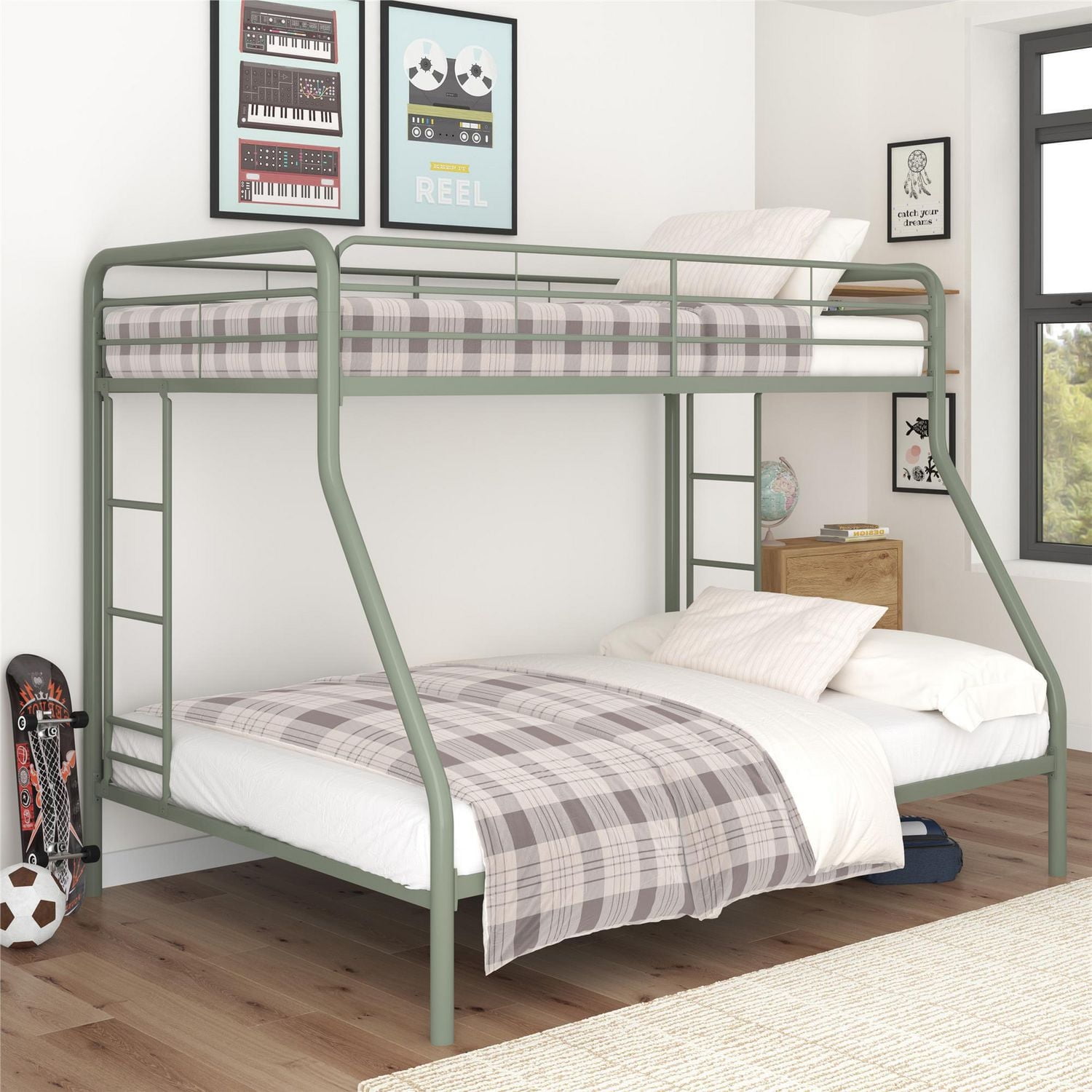 DHP Dusty Twin Over Full Metal Bunk Bed, Thyme Green