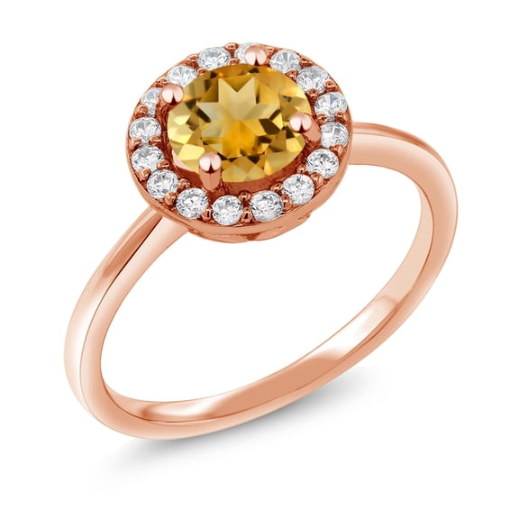 Gem Stone King 18K Rose Gold Plated Silver Engagement Ring Citrine and Moissanite (1.54 Cttw) (Size 7)