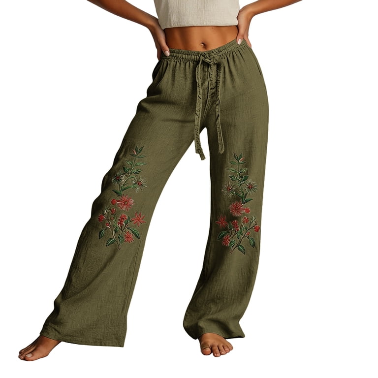 Wide Leg Pants for Women, High Waist Elastic Waist Linen Pants