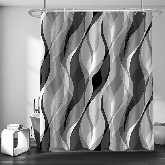Light Blue Shower Curtain, Modern Abstract Blue and Grey Striped Shower Curtain Set for Bathroom Waterproof Polyester Shower Curtain with Hooks, 72x72 Inch