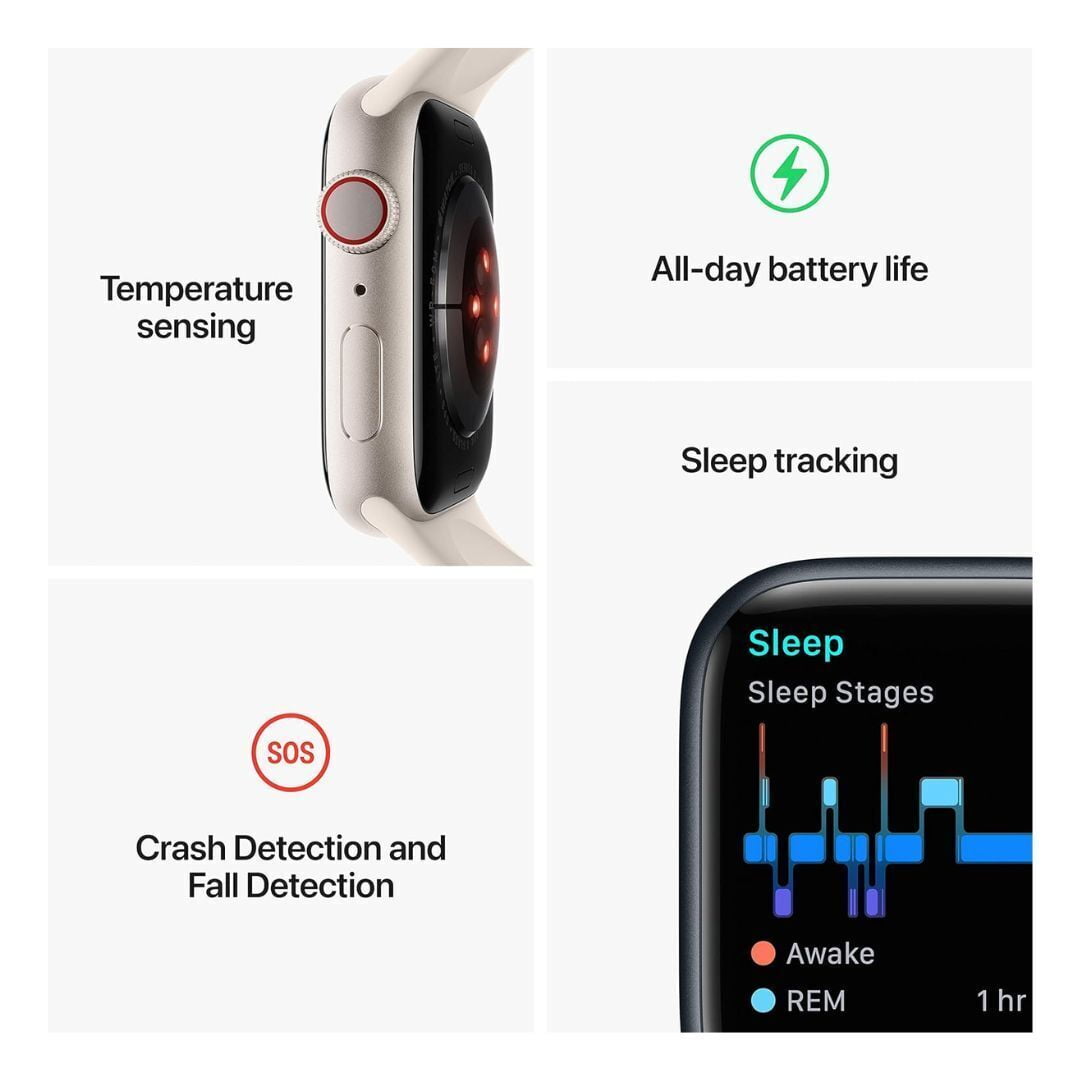 Apple Watch Series 8 (GPS+Cellular, 45mm) - Gold Stainless Steel Case - Starlight Sport Band