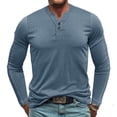 thumbnail image 1 of pstuiky camisa de manga larga para hombre, Suéter deportivo informal de color liso con cuello redondo y botones para hombre, blusa de manga larga con cuello redondo salir tops l, 1 of 7