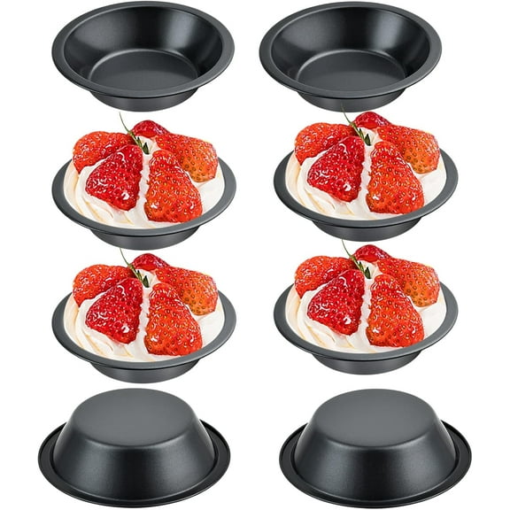 4PCS Mini Pie Pans, Reusable Round Pie Tins Nonstick Pie Plate, Carbon Steel Mini Tart , for Pizza Bread Meat Dessert,Black