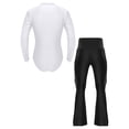thumbnail image 2 of TiaoBug Mens Latin Tango Rumba Dance Outfit Long Sleeve Shiny Rhinestones Leotard with Flared Pants White&Black XXL, 2 of 7