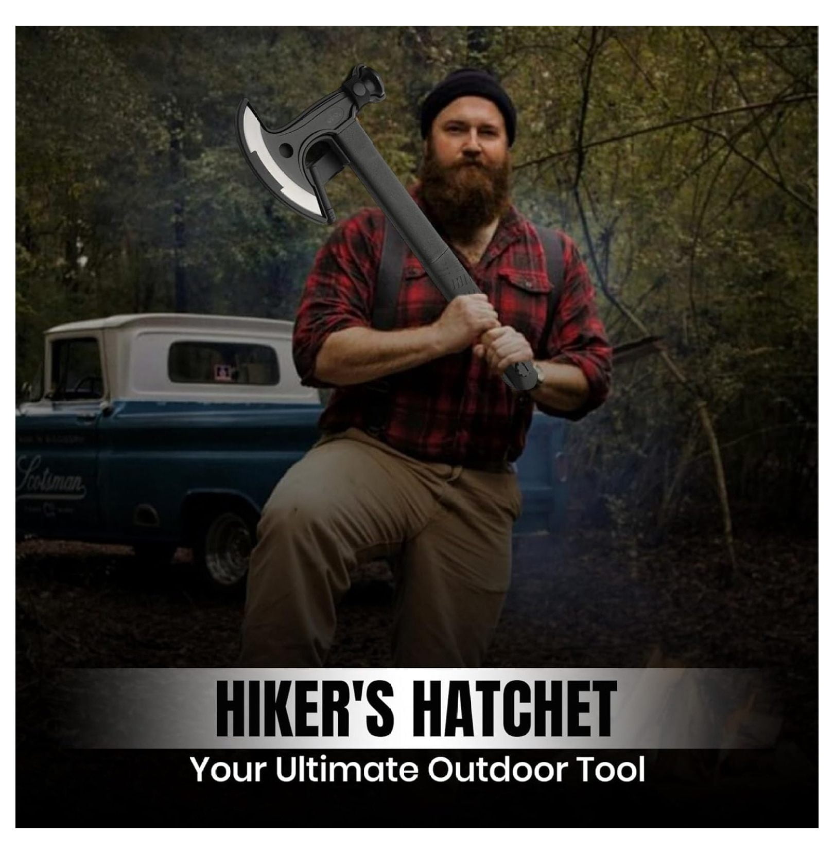 17.5-Inch Hiker's Hatchet – Multi-Tool Axe with Saw, Fire Starter, Hammer, and Nylon Fiber Handle – Includes Sheath for Camping and Survival