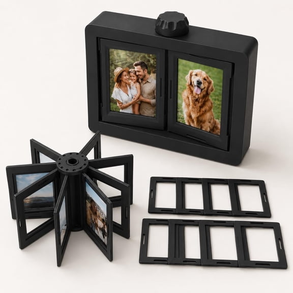 Rotating Mini Photo Album Frame, Desktop Spinning Photo Display Stand, Memory Picture Carousel for Desk, Personalized Couple Gift for Anniversary, Birthday & Home Decor