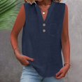 thumbnail image 2 of DORKASM Womens Linen Tops V Neck Loose Fit Lightweight Tshirt Sleeveless Solid Color Casual Vocation T-Shirts Button Down Flowy Summer Tank Tops Navy XL, 2 of 6