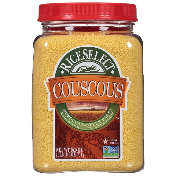 RiceSelect Couscous, Moroccan-Style Wheat Couscous Pasta, Non-GMO, 26.5-Ounce Jar, (Pack of 1)