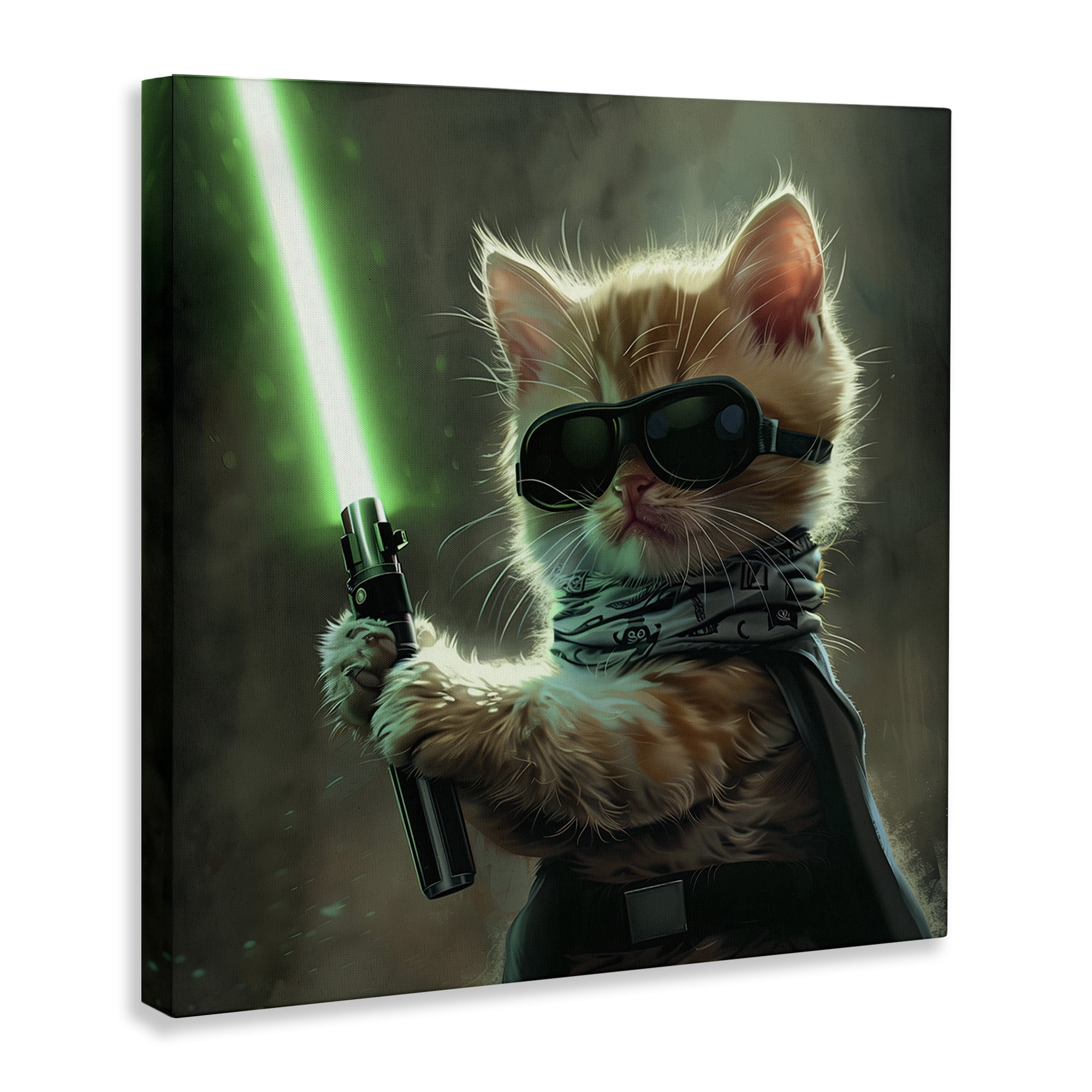 Stupell Industries Sci-Fi Kitten with Saber Fantasy & Sci-Fi Painting Wrapped Canvas Art Print Wall Art, 24 x 24