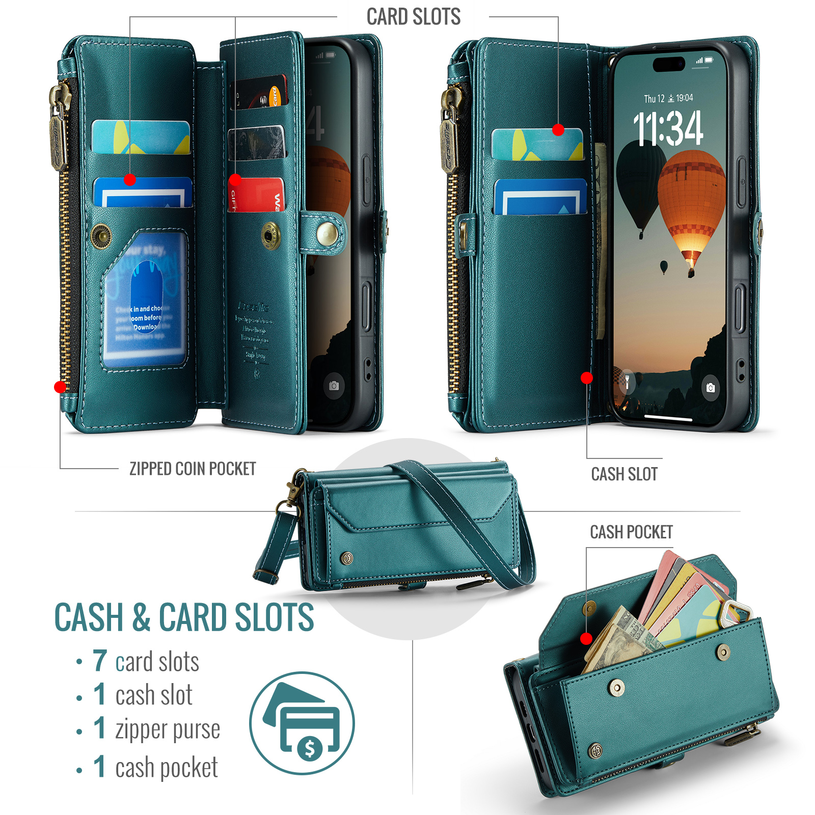 ELEHOLD for iPhone 17 Air Wallet Case,Support Wireless Charging PU Leather RFID Blocking Card Holder Kickstand Flip Shockproof Case with Crossbody Wristlet Strap for iPhone 17 Air,Green