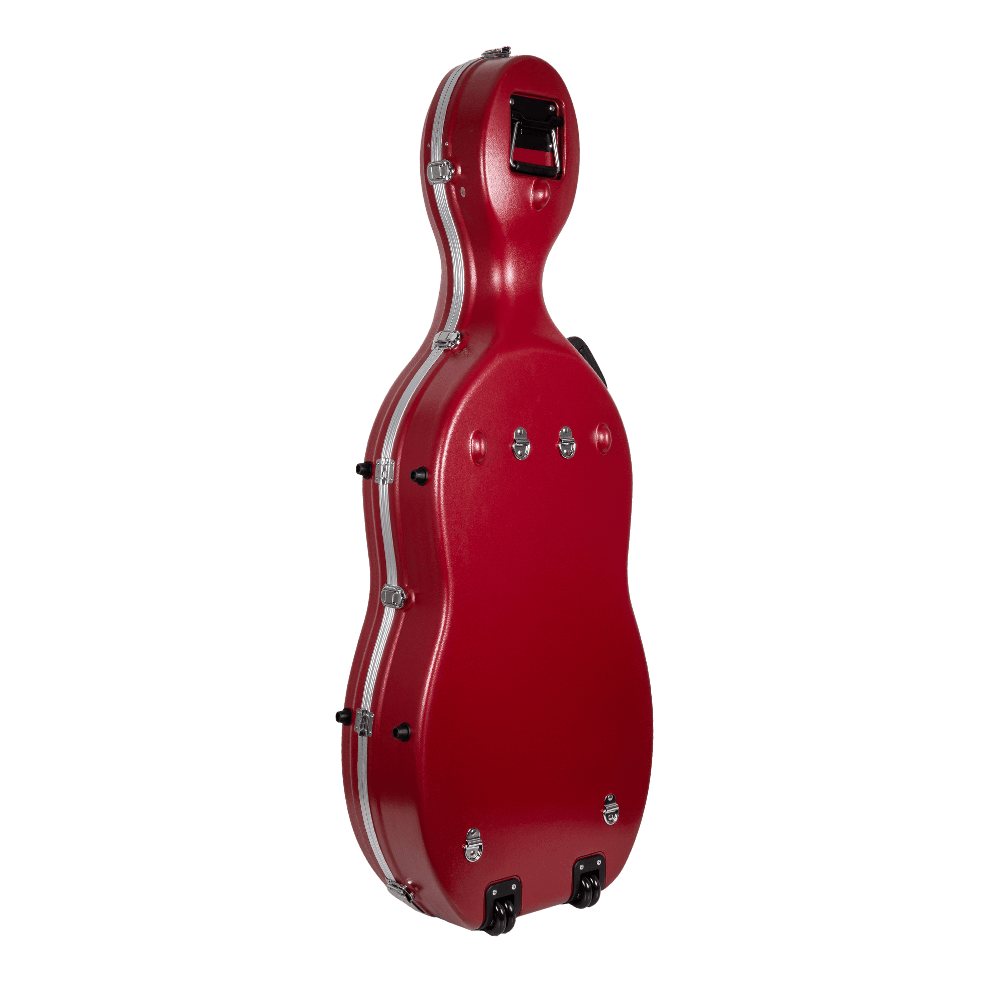 Crossrock 3/4 and 4/4 Size Cello Case | ABS Molded Hardshell with Wheels, Accessory Pocket, 2 Bow Holders, Security Lock, and Detachable Straps-Red