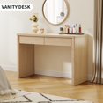 thumbnail image 3 of Wirrytor Natural Wood Small Computer Desk with 2 Storage Drawers, Scandinavian Study Desk for Bedroom Home Office Compact Space Vanity Table, 3 of 7