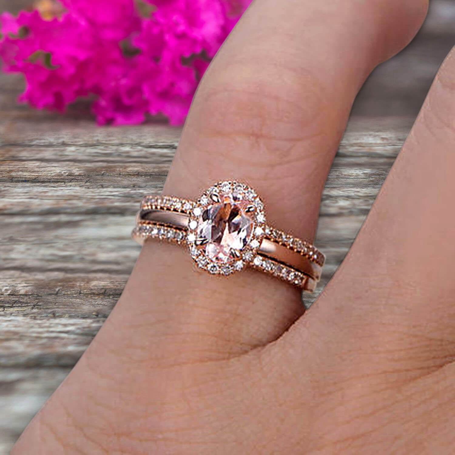 Emerald Pink Morganite Halo Engagement Ring in Rose Gold - #EMERALD-R -  Bijoux Majesty