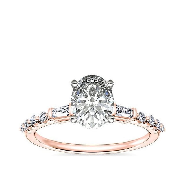 0.80 T.C.W Oval Shaped Real Diamond New Design Solitaire with Accents Wedding Ring for Women Solid 18K Rose Gold Size 3.5