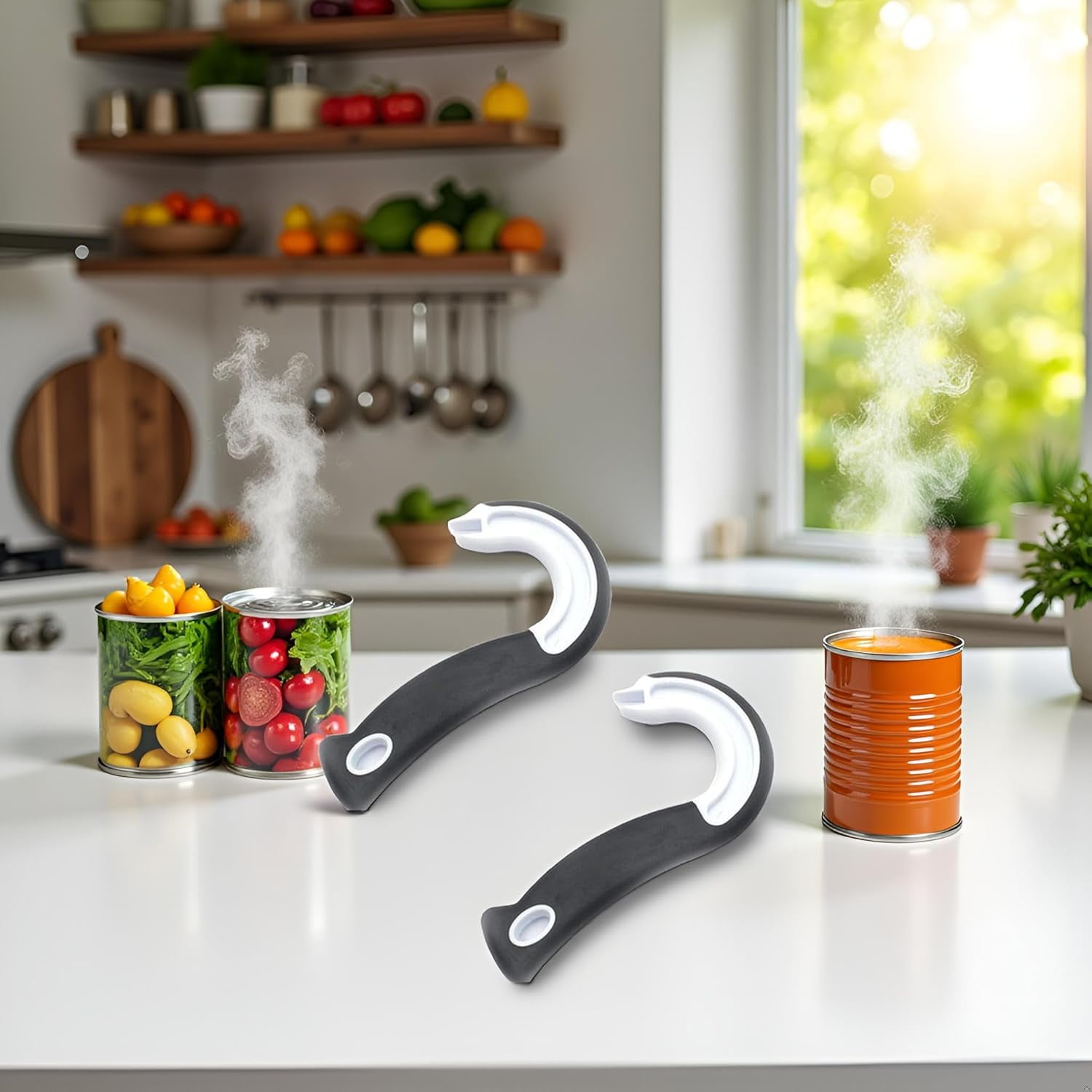 FRKSMD-2 PCS Black Manual J Shape Ring Pull Can Opener, Stainless Steel