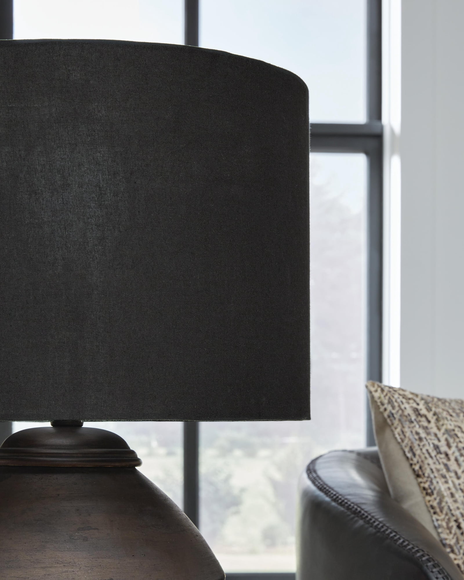 Signature Design by Ashley Naareman Terracotta Table Lamp, Metallic Black Finish, Drum Shade