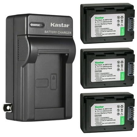 Kastar 3-Pack IA-BP210E Battery and AC Wall Charger Replacement for Samsung SMX-F70 SMX-F70BP SMX-F70BN SMX-F400 SMX-F500 SMX-F501 SMX-F530 SMX-F700 HMX-F80 HMX-F80BP HMX-F80SP HMX-F80BN