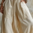 thumbnail image 6 of Oksale Boho Pants for Wmen Baggy Pull On Palazzo Pants with Pockets Casual Drawstring Elastic Waisted Vacation Beach Pants Flowy Ladies Outfits Khaki S, 6 of 7