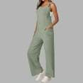 thumbnail image 6 of Lenpel Jumpsuits for Women Ribbed Knit Loose Sleeveless Wide Leg Rompers Soft Casual Overalls with Pockets, 6 of 7