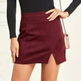 thumbnail image 4 of Lovskoo Women's Faux Suede Mini Skirt with Slit High Waisted Zipper Back Pencil Bodycon Short Skirts Claret, 4 of 6