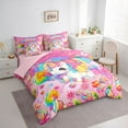 thumbnail image 3 of Manfei Cute Cartoon Unicorn 7 Pieces Bedding Comforter Set,Colorful Rainbow Candy Full Bedding Set,Kawaii Daisy Flower Fitted Sheet Flat Sheet For Girl,Microfiber Bedroom Decor Reversible, 3 of 8